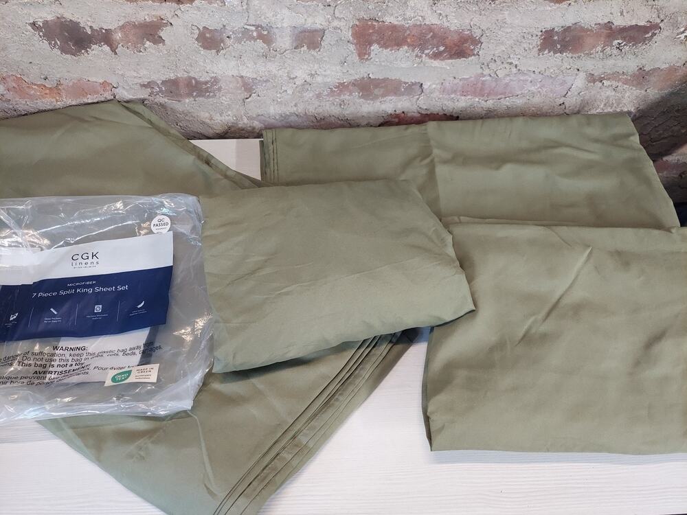 CGK Linens Split King Sheet Set 7 Piece Microfiber Ultra Soft Deep Pocket Olive